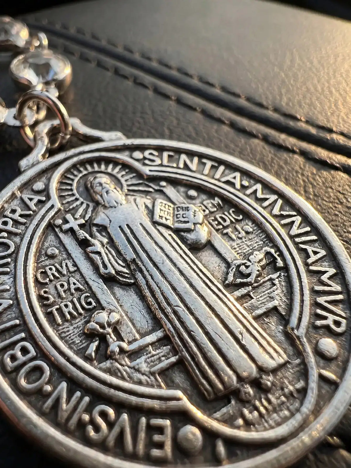 St Benedict Medal Cross Car Charm, Religious Travel and Car Interior Decor