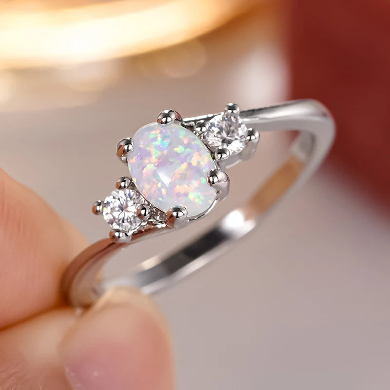 Huitan Imitation Opal Women Ring Simple Versatile Style Daily Elegant Finger Accessories Jewelry with Shiny CZ for Trendy Party