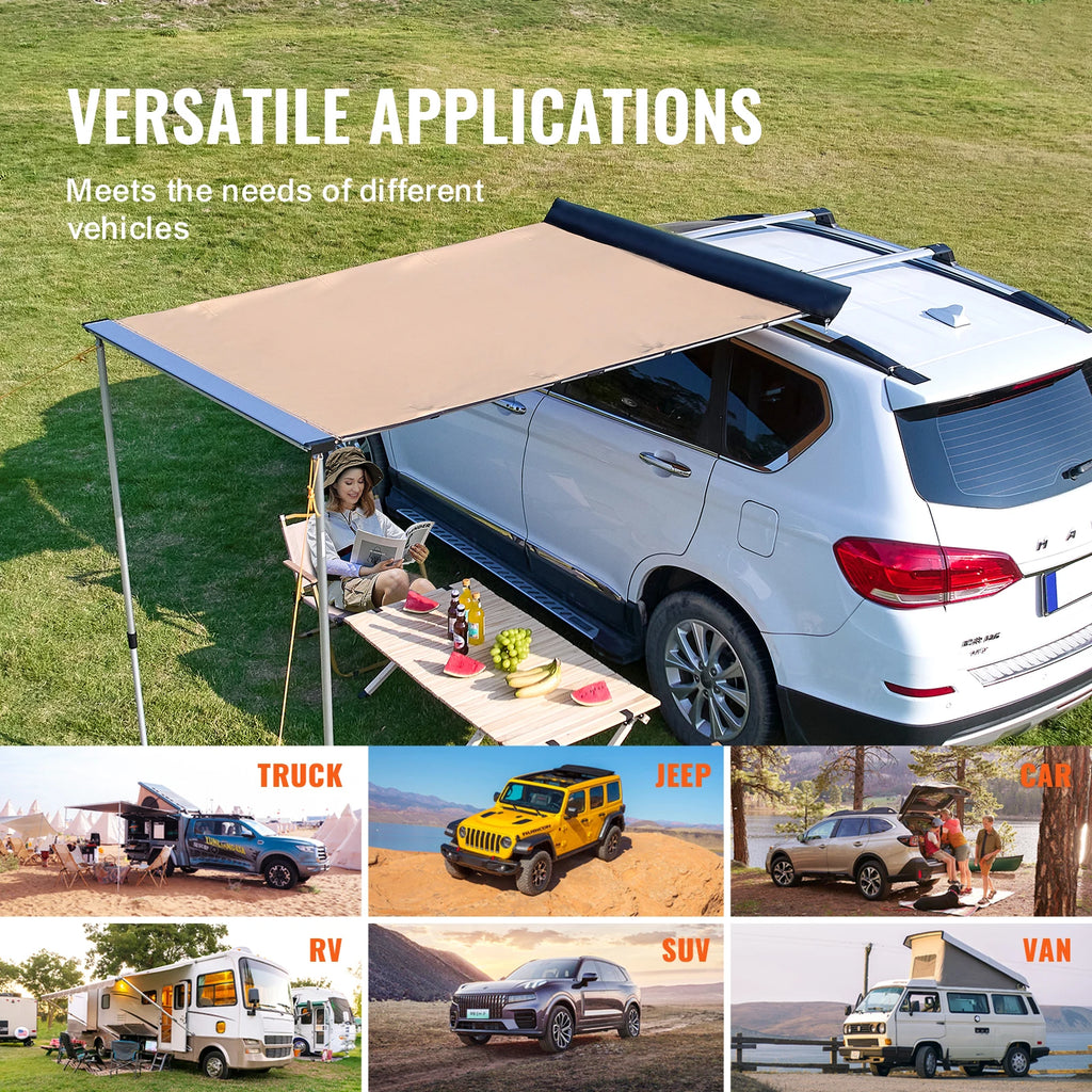 Toldo para vehículo SucceBuy, toldo lateral retráctil para coche, toldo para coche con bolsa de almacenamiento impermeable, adecuado para camiones, SUV, furgonetas y cámpers