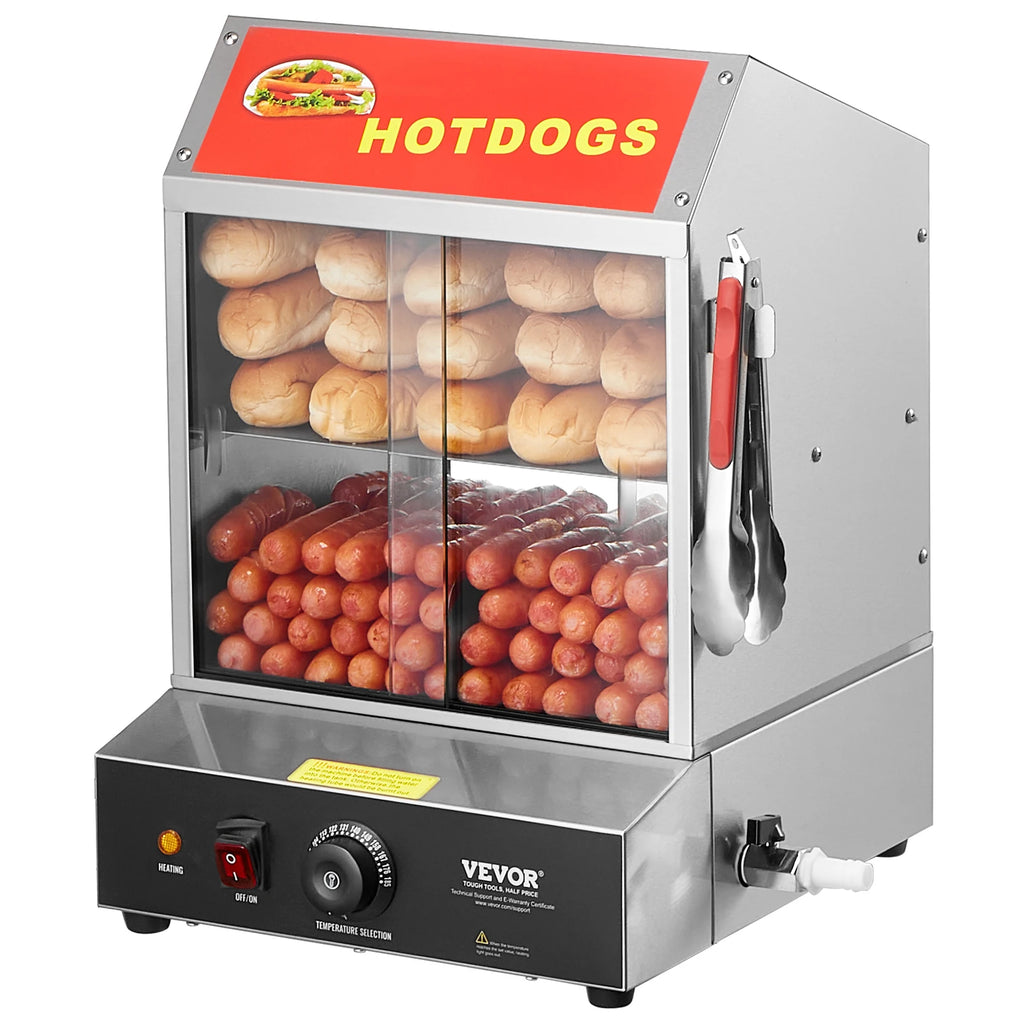 Vaporera para hot dogs SucceBuy de 27/37 L y 2 niveles con control de temperatura, calentador eléctrico de acero inoxidable para hot dogs y panes para cine