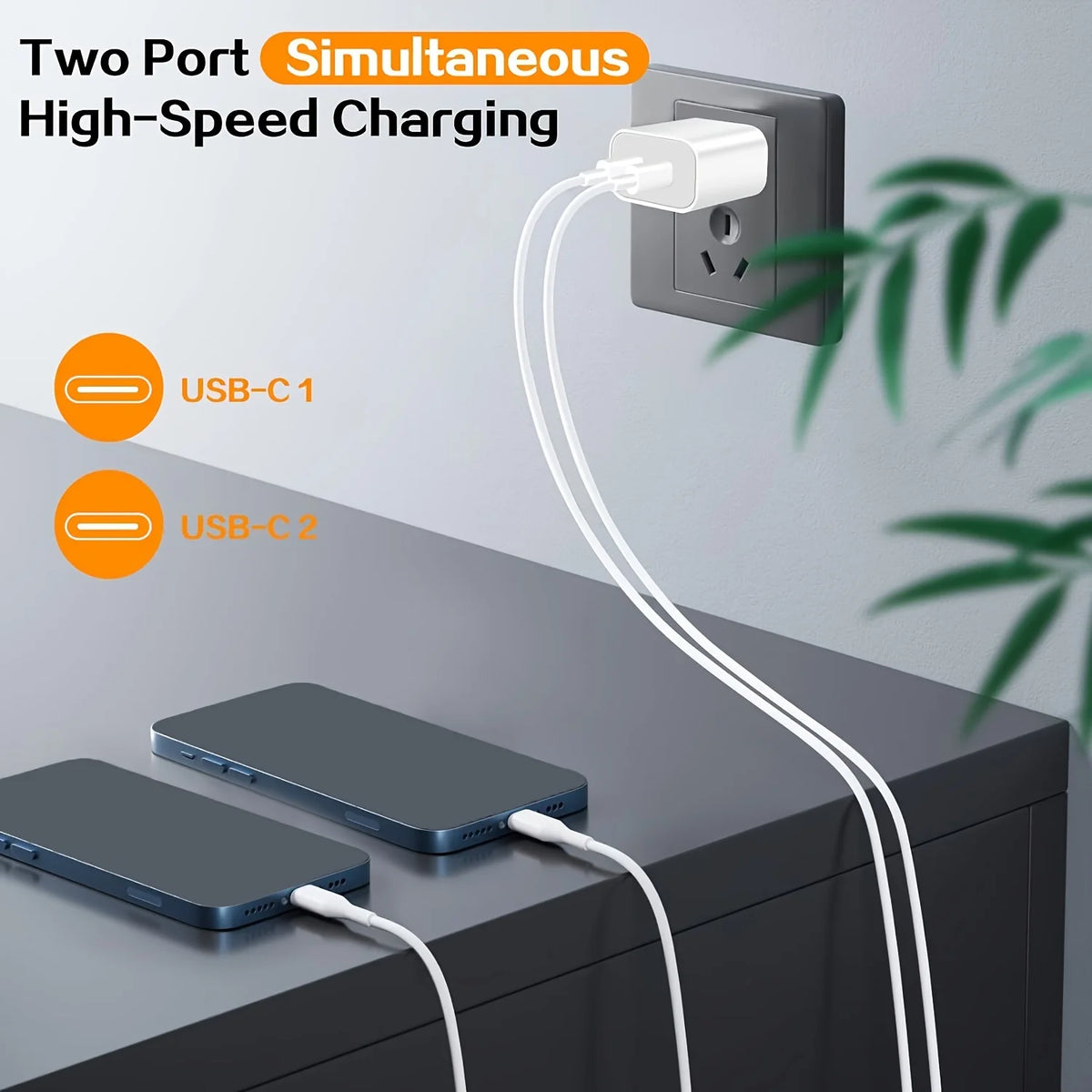20W USB-C Fast Charger – Dual Port with 10FT Cable, iPhone 15/16