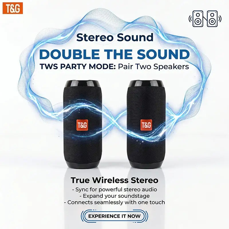 TG117 ポータブルBluetoothスピーカー、IPX4防水、TWSステレオ対応、スマホ・タブレット・TV向けUSB/TFカード再生機能付き