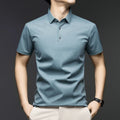 Men's Fashion Ice Silk Polo Shirt Cool Touch Fabric With Diagonal Line Print Short Sleeve For Business