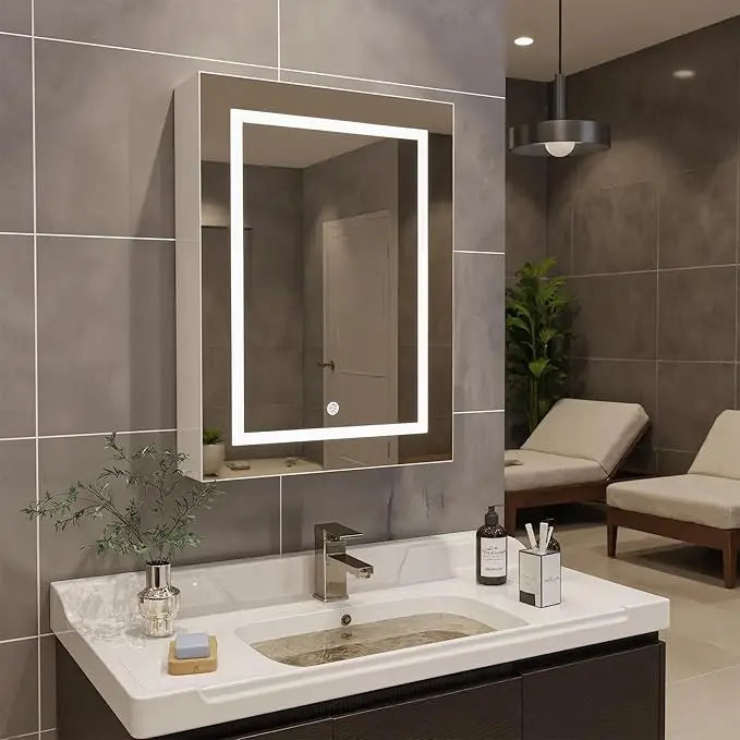 Rosahqnda LED Mirror cabinet for bathroom anti-fog bathroom mirror cabinet, 3 color temperature dimmable，white
