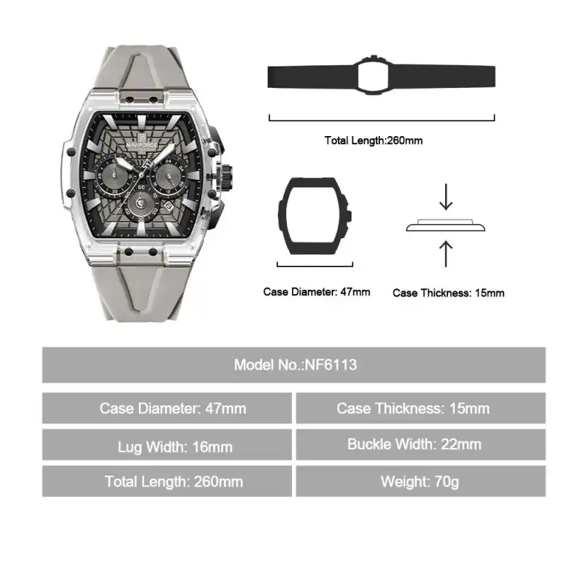 NAVIFORCE Top-Marke Herrenuhr, multifunktionaler Chronograph mit nachleuchtenden Zeigern, wasserdicht bis 30 m, Silikonarmband, Original-Herrenuhr