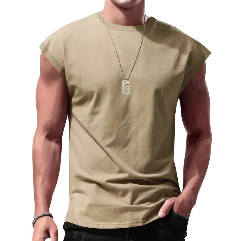 T-Shirt Homme Manches Courtes Ample Col Rond Sans Manches Décontracté Respirant Été Sport Basique Débardeur
