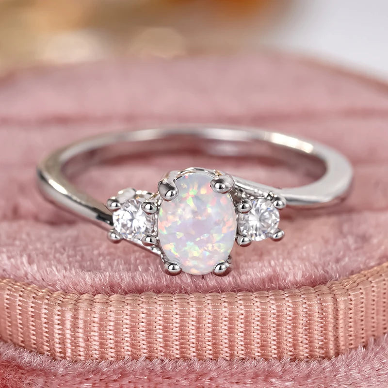 Huitan Imitation Opal Women Ring Simple Versatile Style Daily Elegant Finger Accessories Jewelry with Shiny CZ for Trendy Party