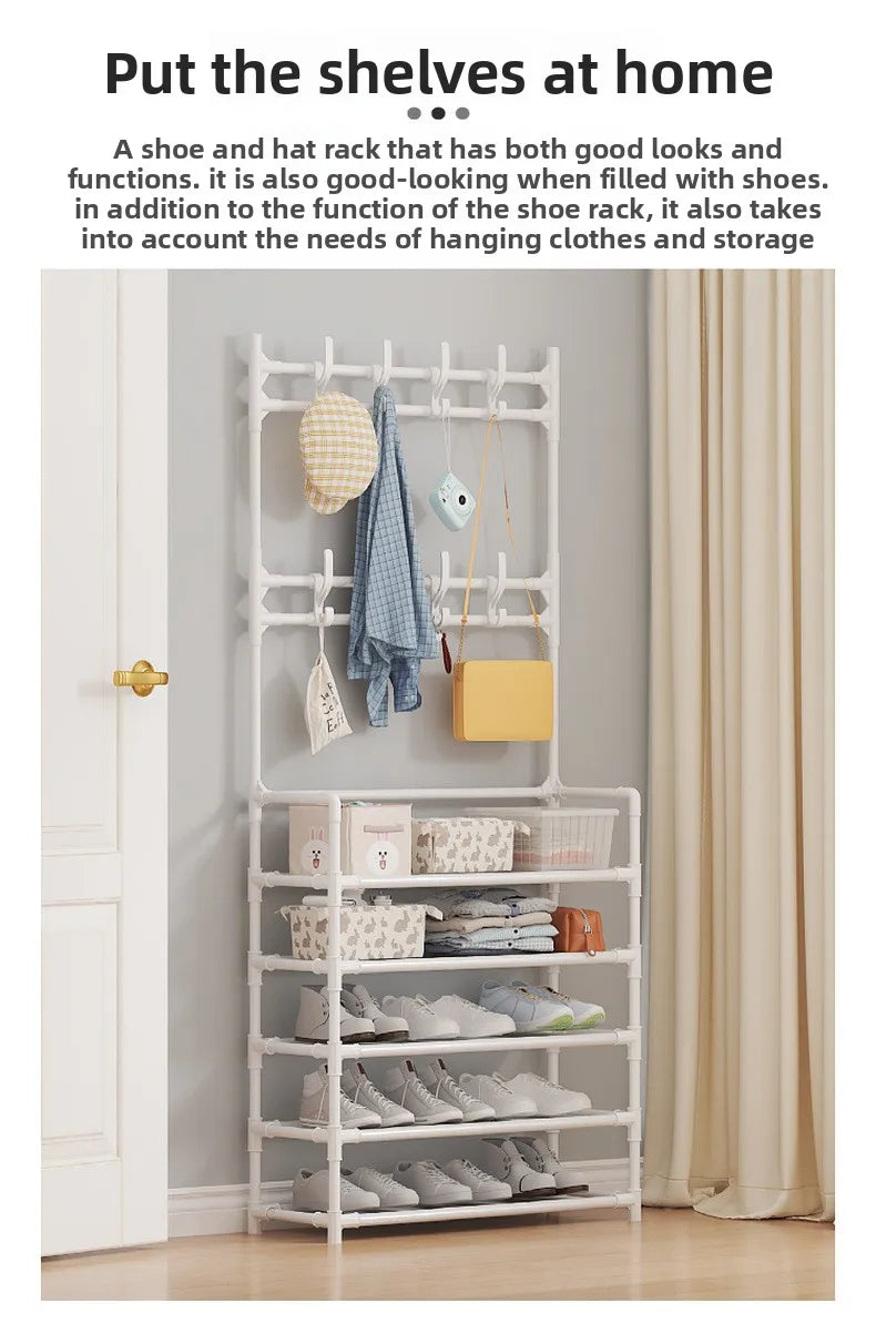 Shoe Rack Simple Door Household Integrated Hanger Multi-layer Storage Shoe Cabinet Floor Rack Shoes