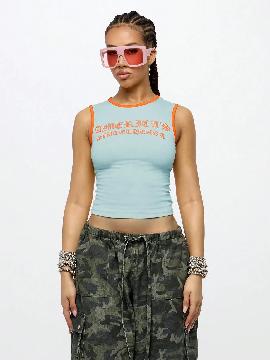 Camiseta corta America’s Sweetheart – Estilo universitario retro Y2K