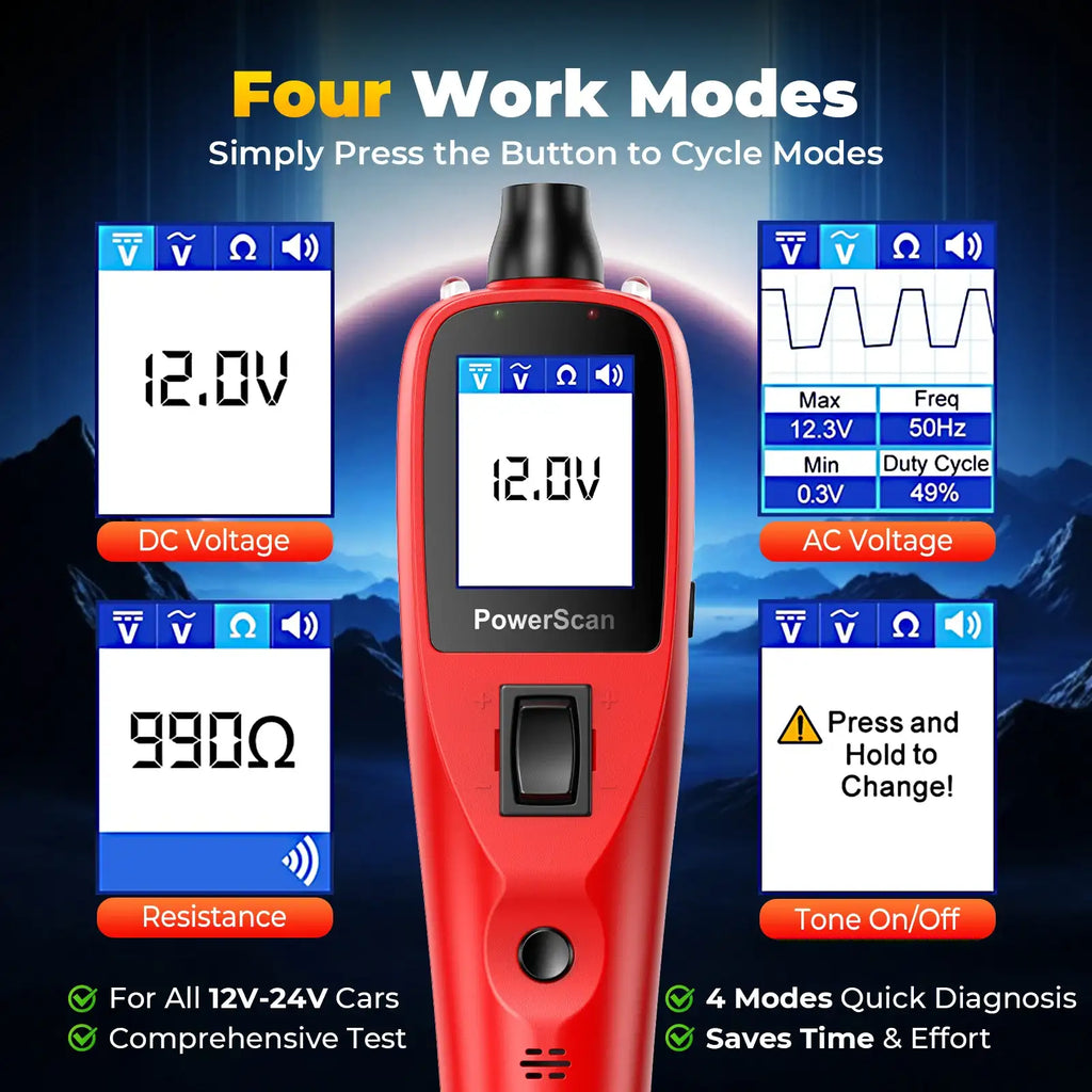 Testeur de circuit automobile Autel Power Scan PS100, kit de sonde de circuit de puissance automobile universel 12V 24V avec câble de 12 m, test AC/DC/continuité/sonde/signal, outil de système électrique d'activation de composants