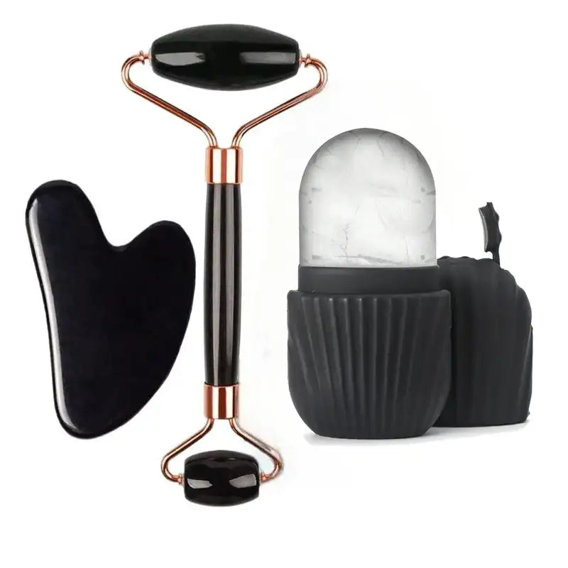 Rouleau de massage pour le visage et ensemble d'outils Gua Sha en option, 1 à 3 pièces, portable, pour les soins quotidiens du visage à domicile