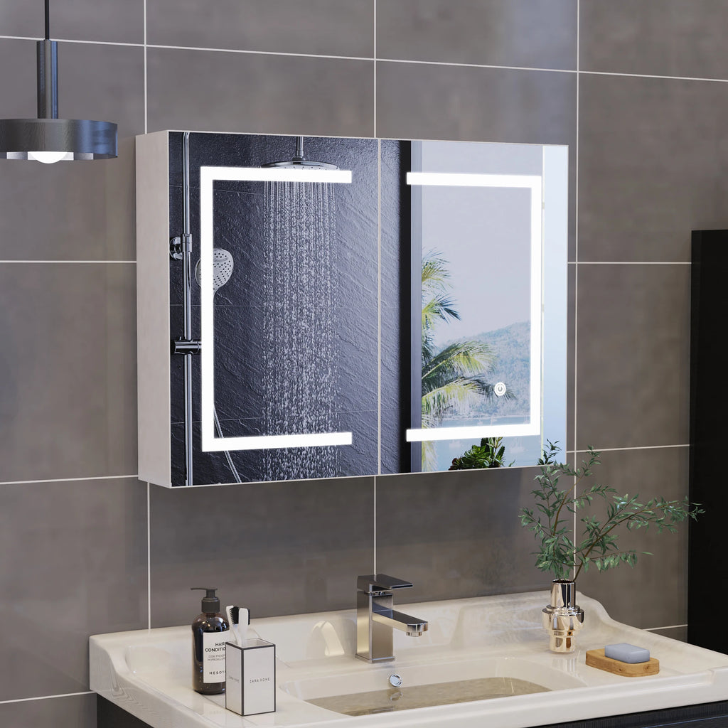 Rosahqnda LED Mirror cabinet for bathroom anti-fog bathroom mirror cabinet, 3 color temperature dimmable，white