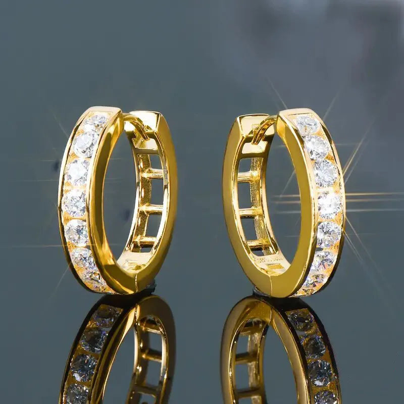 925 Sterling Silver Punk Hoop Earrings For Men Cubic Zirconia Huggie Cartilage Cuff Hypoallergenic Earrings Jewelry