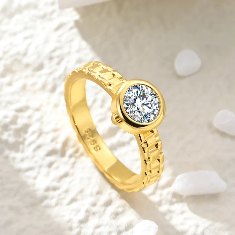 Original 925 Sterling Silver Sparkling Golden Star Firefly Moon Ring For Women Girls Jewelry Birthday Anniversary Gifts