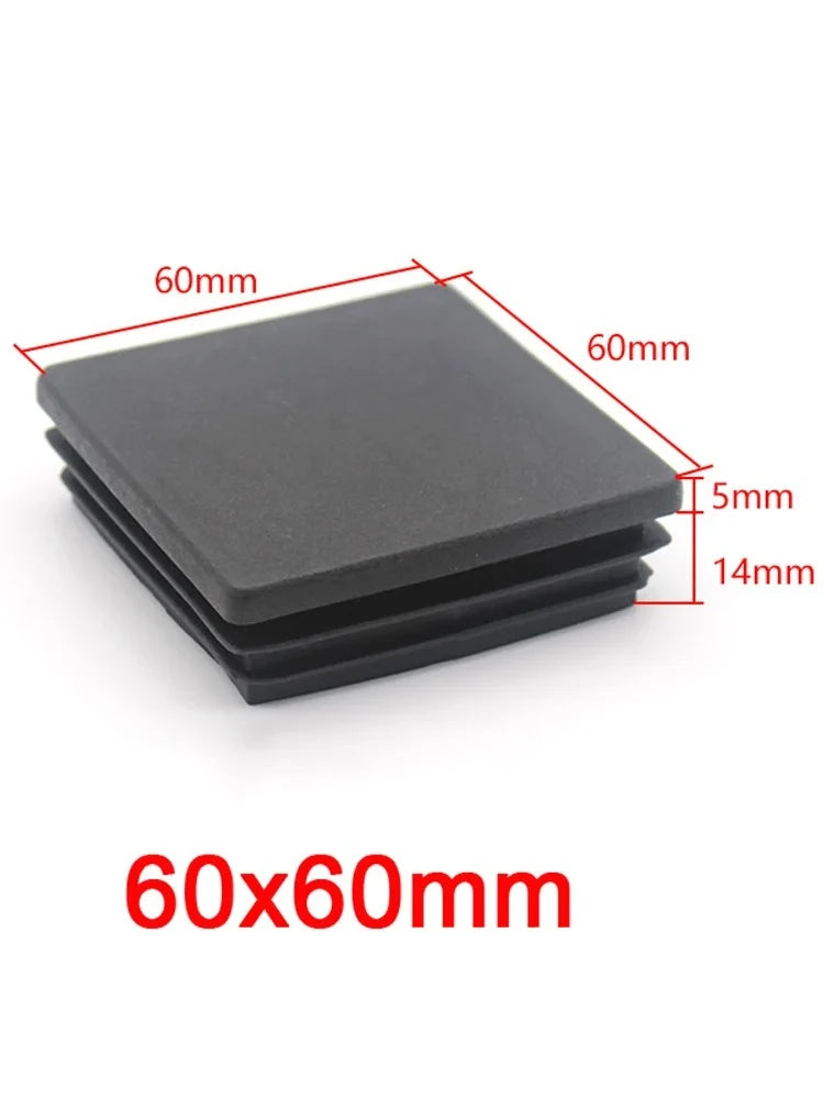Bouchons d'extrémité noirs carrés en plastique 13x13mm-120x120mm pour pieds de meubles, inserts de tubes, bouchons décoratifs anti-poussière