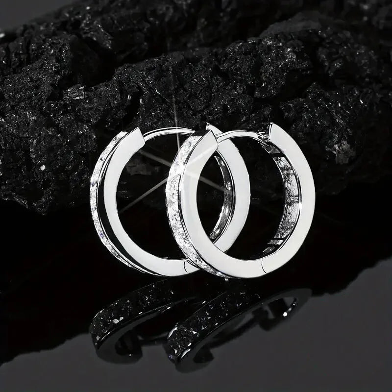 925 Sterling Silver Punk Hoop Earrings For Men Cubic Zirconia Huggie Cartilage Cuff Hypoallergenic Earrings Jewelry