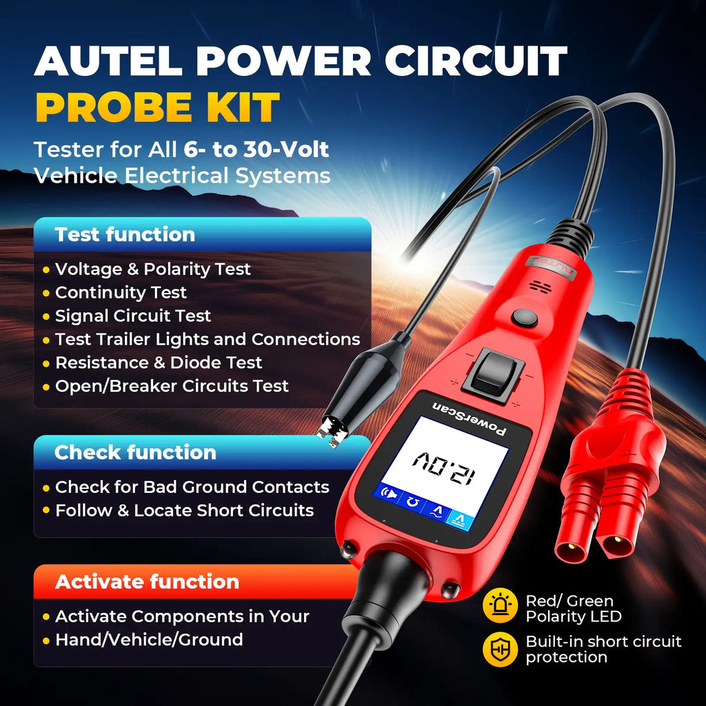 Testeur de circuit automobile Autel Power Scan PS100, kit de sonde de circuit de puissance automobile universel 12V 24V avec câble de 12 m, test AC/DC/continuité/sonde/signal, outil de système électrique d'activation de composants