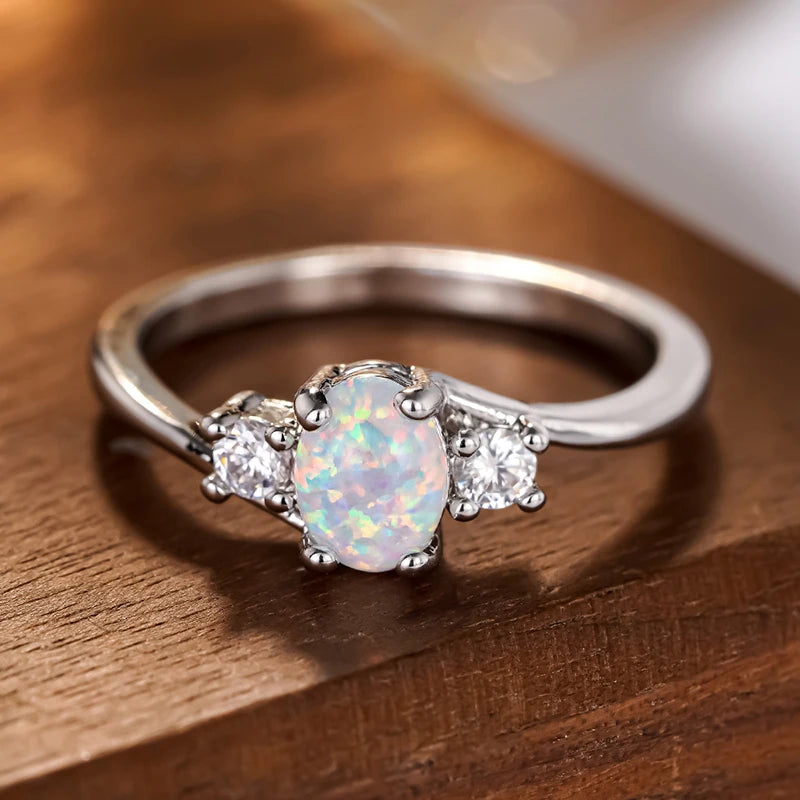 Huitan Imitation Opal Women Ring Simple Versatile Style Daily Elegant Finger Accessories Jewelry with Shiny CZ for Trendy Party