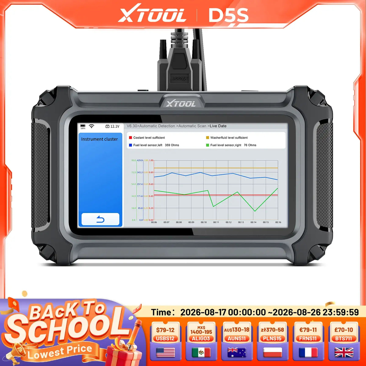 Herramienta de diagnóstico OBD2 XTOOL D5S: 4 en 1, más de 16 funciones de reinicio