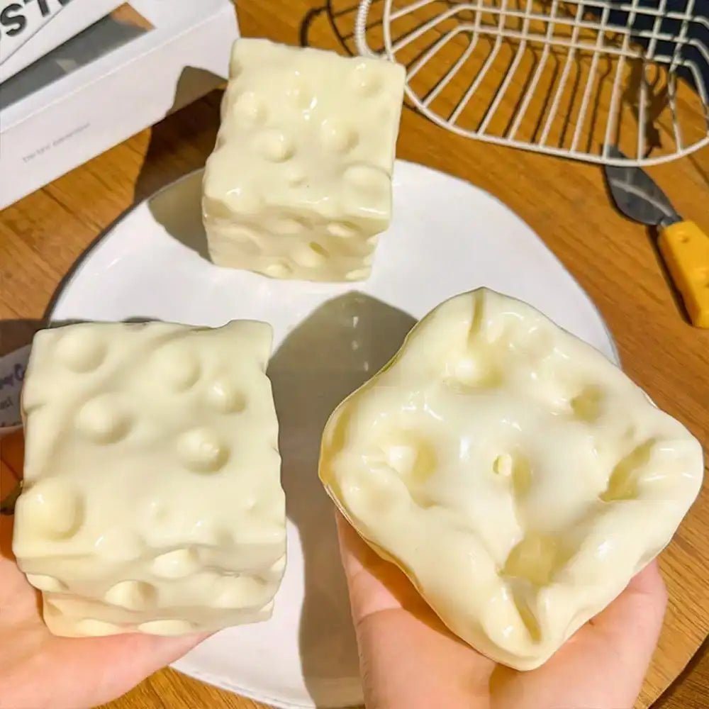 1Pc Moldable Squishy Cheese Block Squeeze Toy Handmade Soft Slow Rising Stress Ball Sensory Fidget Anti Stress Relief Anxiety Kids Adults Birthday Christmas Gift Party Favors Goody Bag Stuffers Prize