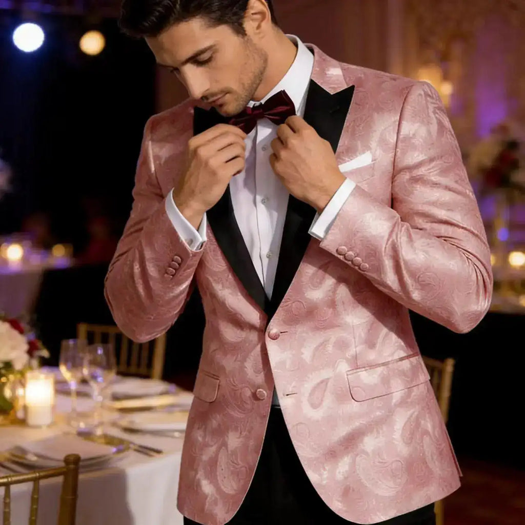 Americana de esmoquin con estampado de cachemira rosa para hombre: Elegancia de edición limitada de BellemApple