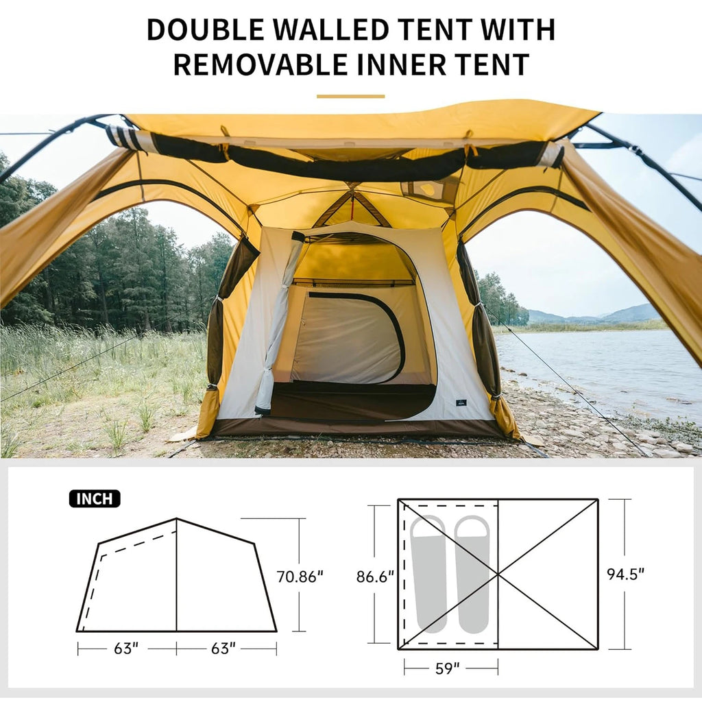Tienda de campaña Naturehike Dune 7.6 para 4 estaciones, para 2-4 personas, impermeable, resistente al viento, 1 habitación y 1 vestíbulo, tienda familiar grande para viajes al aire libre