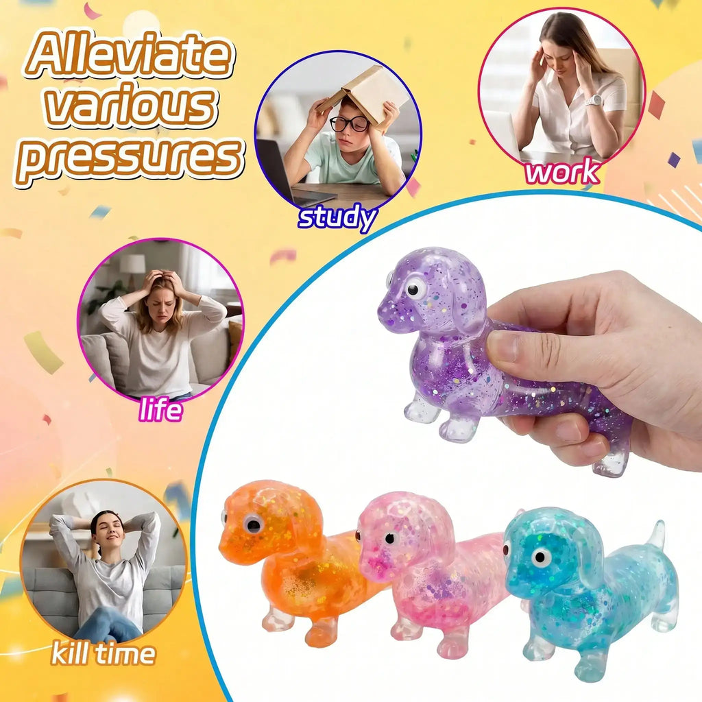 1Pc Transparent Colorful Dachshund Squeeze Toy, Sausage Dog Stretch Sensory Fidget for Stress Relief, Kids Classroom Prizes, Back to School Party Favors, Christmas Stocking Stuffers