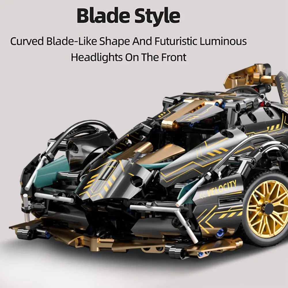 KAVOWORLD 1/14スケール スーパーカー ブロックセット 981ピース ブラック＆ゴールド スポーツカー 組み立ておもちゃ 可動式リアウイング 開閉式コックピット DIY建設モデルキット 誕生日・クリスマスプレゼントに最適