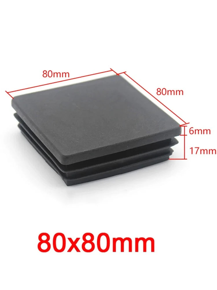 Bouchons d'extrémité noirs carrés en plastique 13x13mm-120x120mm pour pieds de meubles, inserts de tubes, bouchons décoratifs anti-poussière