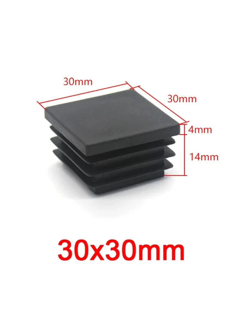 Bouchons d'extrémité noirs carrés en plastique 13x13mm-120x120mm pour pieds de meubles, inserts de tubes, bouchons décoratifs anti-poussière