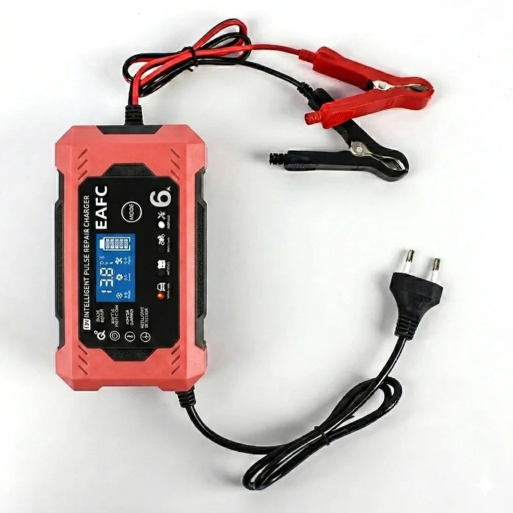 EAFC Battery Repair LCD Display 6A 12V Intelligent Car Battery Charger Car and Motorcycle Battery Charging Unit Lead-Acid