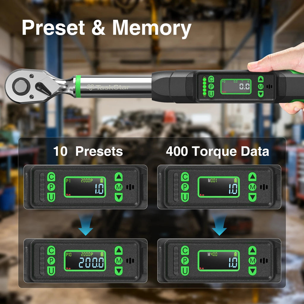 TaskStar Digital Torque Wrench, 3/8-inch Drive with 1/4 and 1/2-inch Adapters, ±2% Accuracy, 0-162 ft-lbs, for Cars, Motorcycles and Bicycles