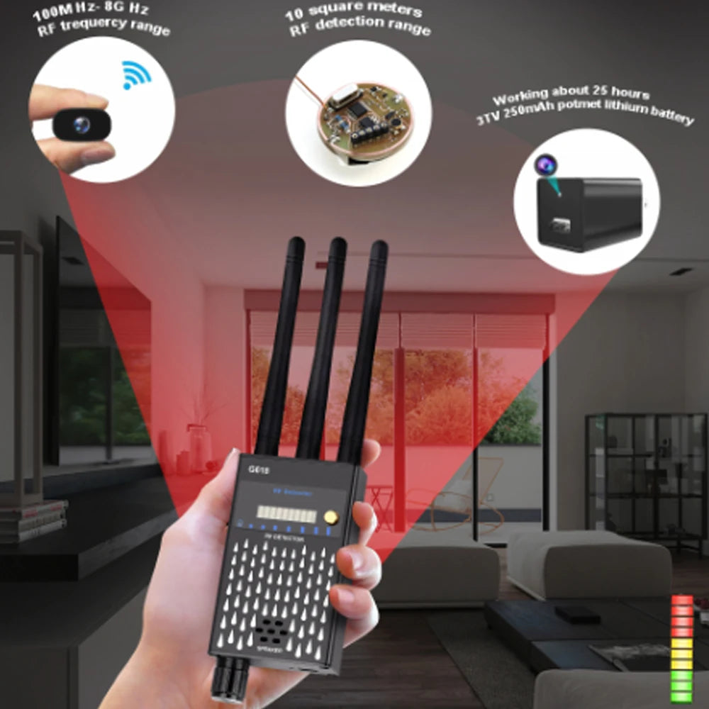 Détecteur de signal sans fil G618 Détecteur de caméra Wi-Fi cachée anti-écoute anti-espionnage GPS pour la sécurité et la protection de la vie privée