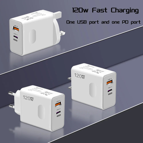 Chargeur rapide 120W Câble USB Type C PD Charge rapide Adaptateur Quick Charge 3.0 Pour iPhone Xiaomi Samsung Oneplus Pixel Téléphones portables