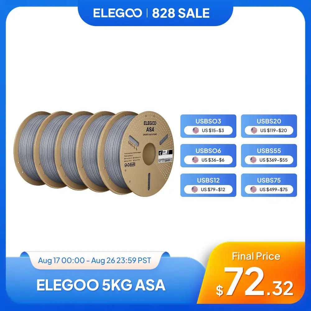 Filamento para impresora 3D de fibra de carbono ASA 1.75mm, 1kg/5kg