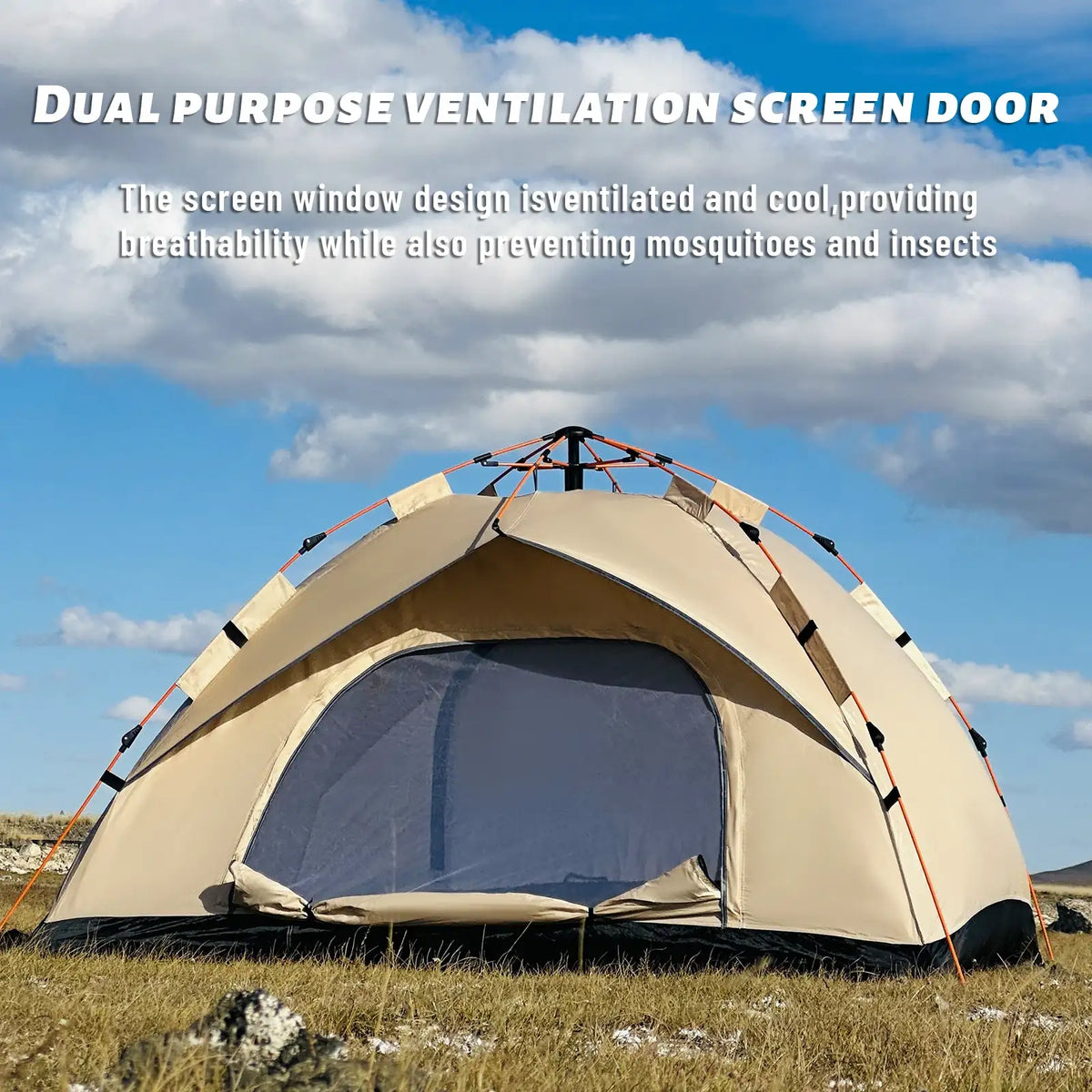 PAKICETUS automatisches Pop-up-Campingzelt für 2-4 Personen, sofort und schnell aufstellbares, tragbares winddichtes Zelt, leichtes Trekking-Zelt für Outdoor-Reisen, Wanderungen und Picknicks