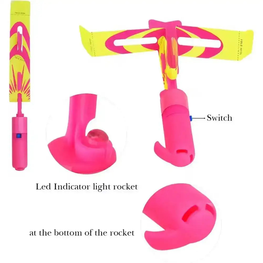 5 piezas de helicópteros voladores con luz LED tipo resortera, juguetes de cohete con flecha luminosa, recuerdos para fiestas al aire libre, helicópteros que brillan en la oscuridad para niños