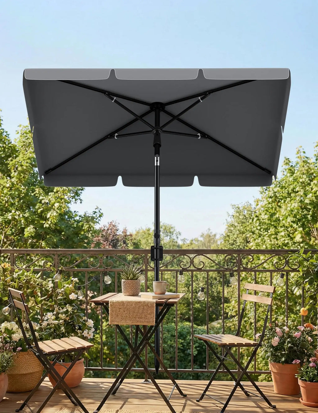 Sunshade 200x125 cm, UPF 50+ beach umbrella, height adjustable from 145-225 cm, foldable at 45°, with cover, sun protection