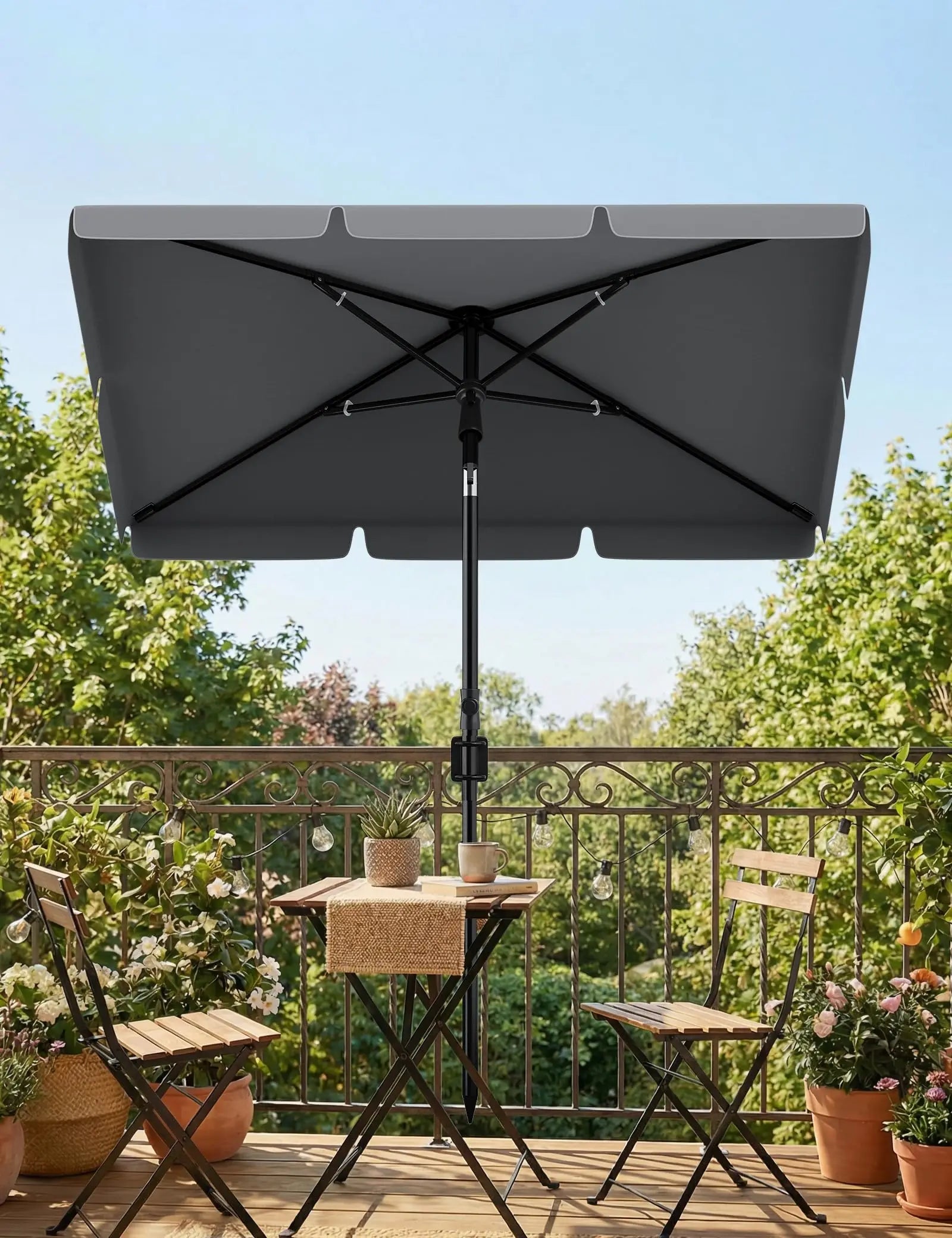 Sunshade 200x125 cm, UPF 50+ beach umbrella, height adjustable from 145-225 cm, foldable at 45°, with cover, sun protection