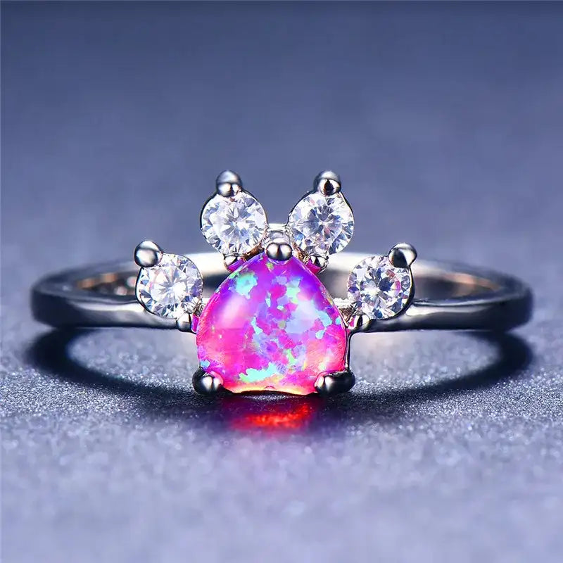 Anillo de ópalo de fuego azul - Joyería de boda con forma de corazón para mujer