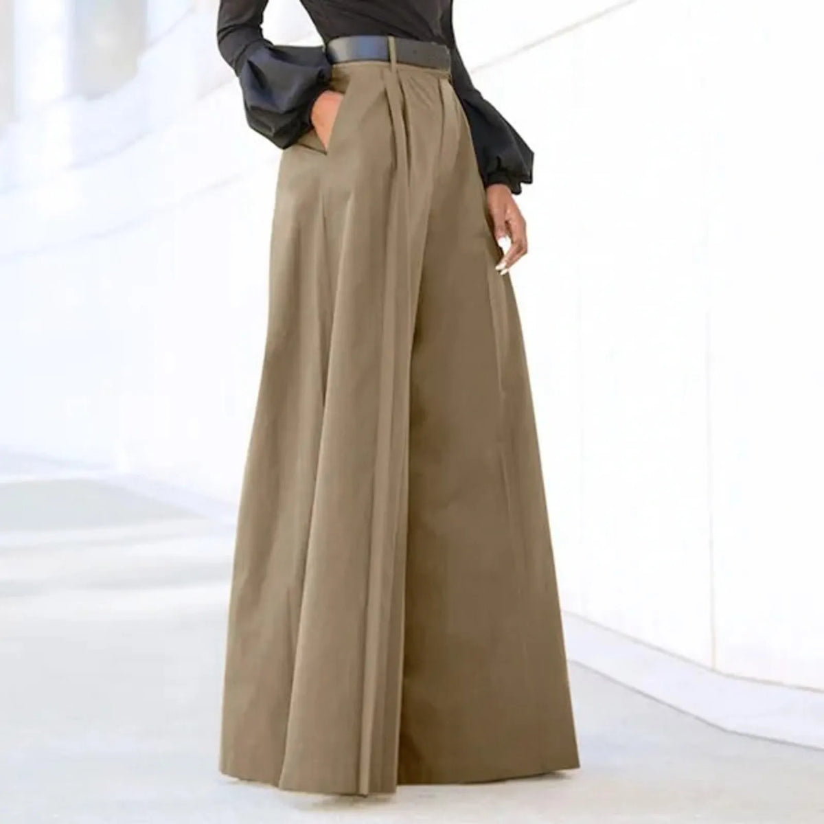 Pantalones holgados y cómodos con bolsillos para mujer, pantalones elegantes de pierna ancha para fiesta, pantalones de tiro alto para mujer fina