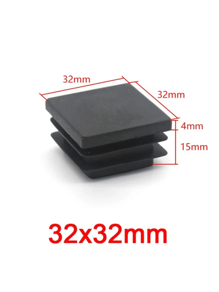 Bouchons d'extrémité noirs carrés en plastique 13x13mm-120x120mm pour pieds de meubles, inserts de tubes, bouchons décoratifs anti-poussière