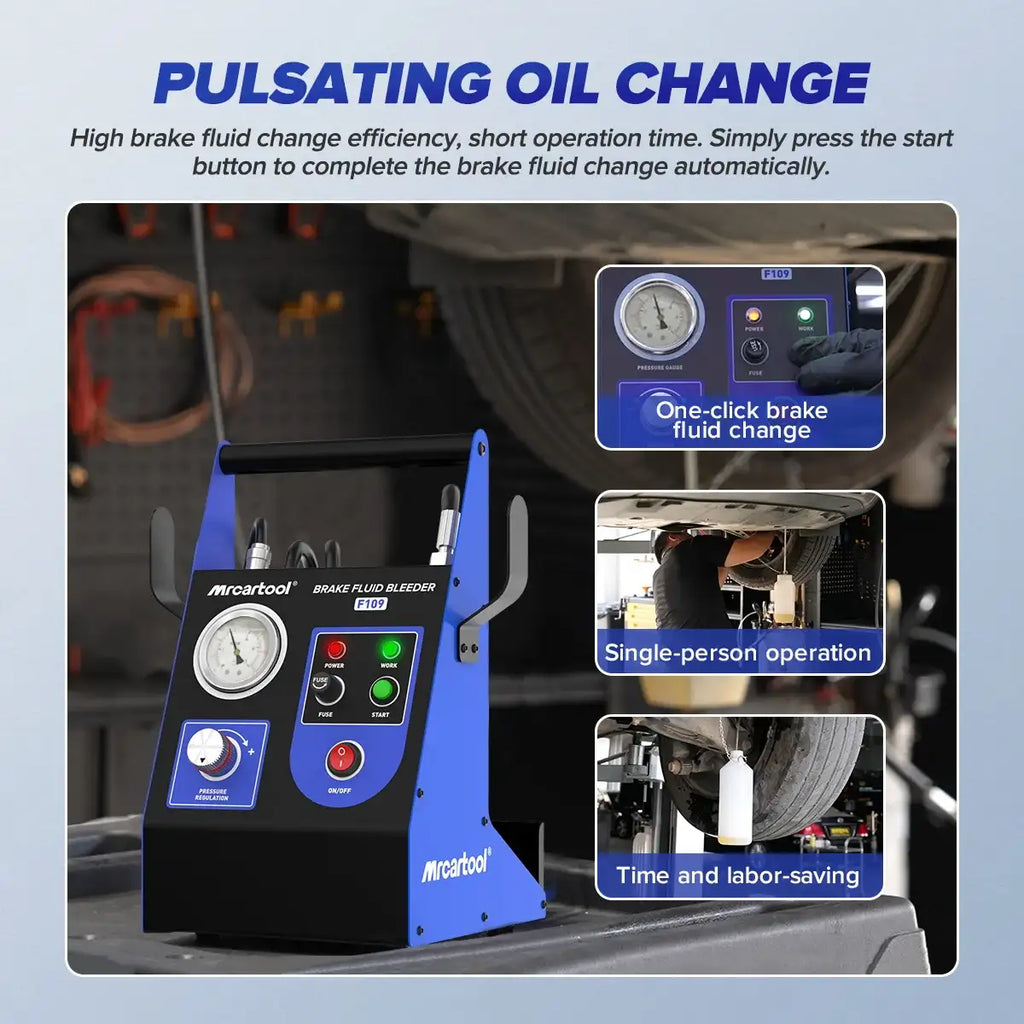 MRCARTOOL F109 自動車用ブレーキオイル交換機 電動パルス真空式 廃油吸引・充填装置 配管洗浄機能付き 220V/110V対応