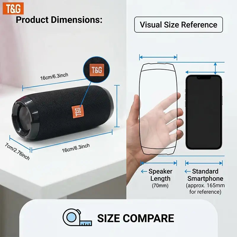 TG117 ポータブルBluetoothスピーカー、IPX4防水、TWSステレオ対応、スマホ・タブレット・TV向けUSB/TFカード再生機能付き