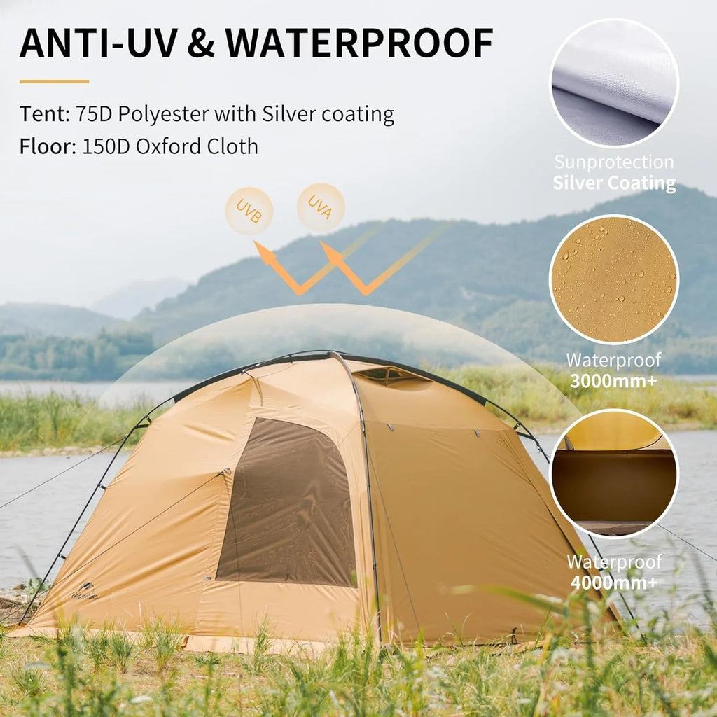 Tienda de campaña Naturehike Dune 7.6 para 4 estaciones, para 2-4 personas, impermeable, resistente al viento, 1 habitación y 1 vestíbulo, tienda familiar grande para viajes al aire libre