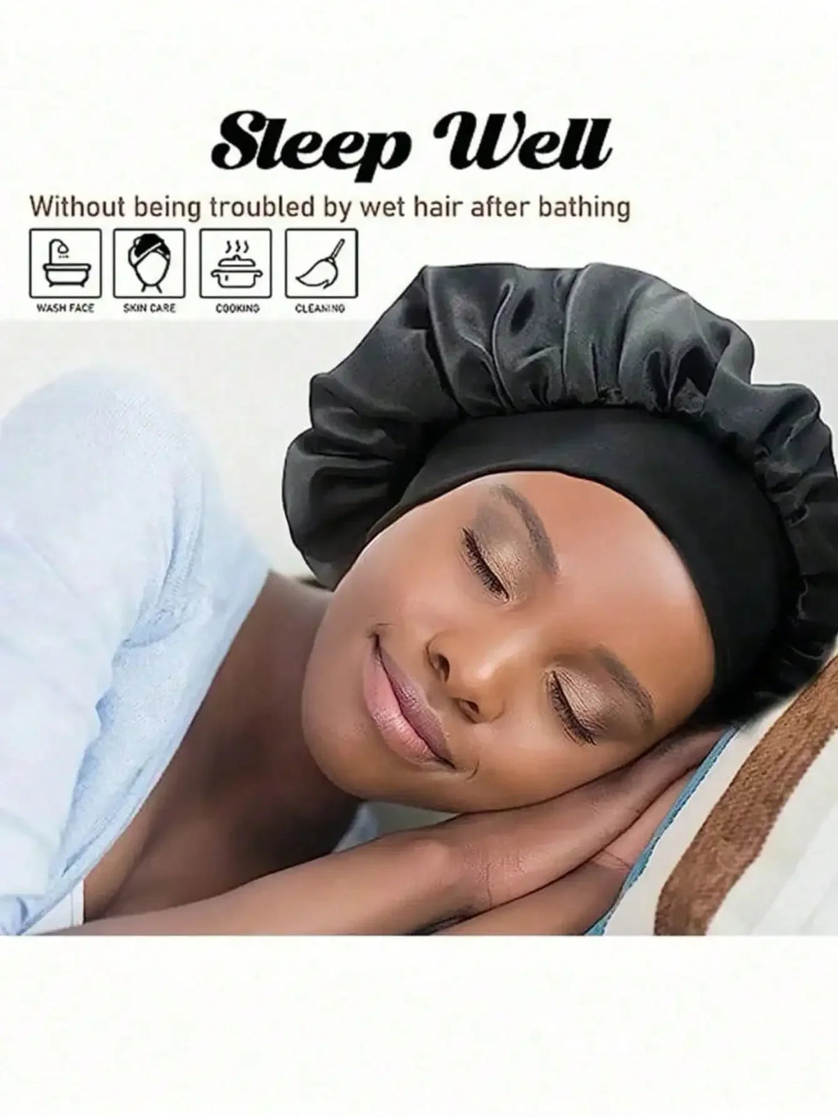 Gorro de dormir de satén y seda – Cuidado capilar con elástico holgado, para mujer y unisex