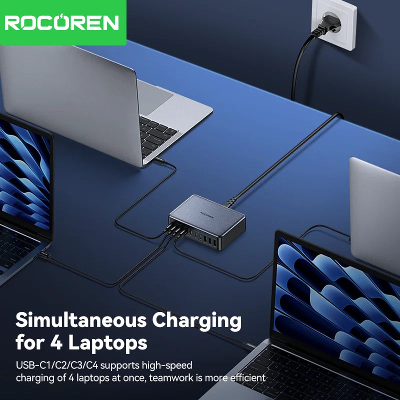Rocoren Chargeur GaN USB Type C 400 W Station d'alimentation de bureau portable 10 en 1 Chargeur rapide Type-C pour iPhone 16 Pro Max MacBook Air