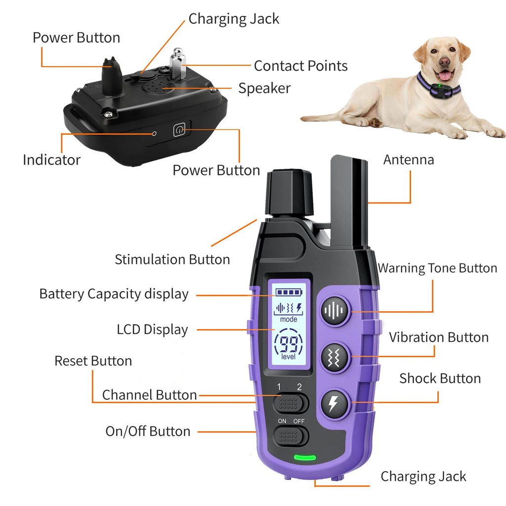 3300Ft elektrisches Hundetrainingshalsband mit Fernbedienung, wasserdicht, für Haustiere mit 5-120lbs, für Welpen, mit Vibration, Stromreiz und Signalton