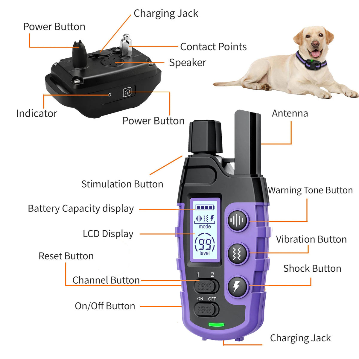 3300Ft elektrisches Hundetrainingshalsband mit Fernbedienung, wasserdicht, für Haustiere mit 5-120lbs, für Welpen, mit Vibration, Stromreiz und Signalton