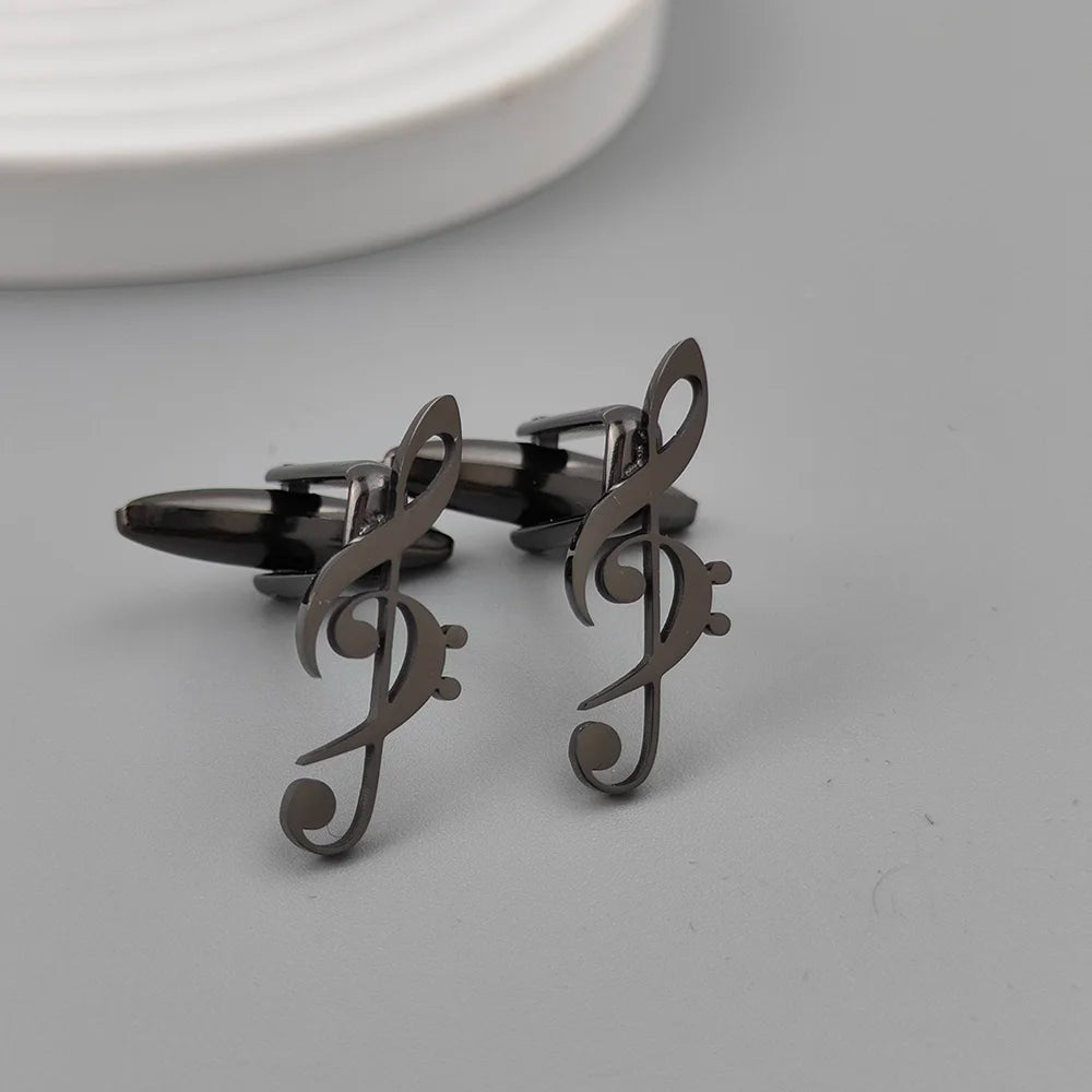 Boutons de manchette uniques en acier inoxydable plaqué or 18 carats : motif clé de sol, épinglette à la mode, cadeau pour les amis